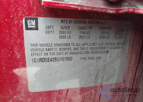 2011 Chevrolet Volt from USA, damaged, VIN 1G1RD6E43BU101869